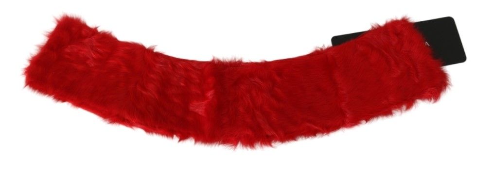 Red fur neck collar wrap made of lambskin, stylish Dolce & Gabbana scarf accessory with plush texture and elegant design.