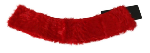 Red fur neck collar wrap made of lambskin, stylish Dolce & Gabbana scarf accessory with plush texture and elegant design.