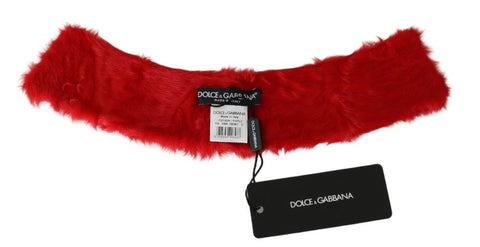 Red fur neck collar wrap made of lambskin, stylish Dolce & Gabbana scarf with luxurious soft texture and cozy design.
