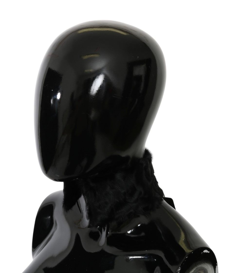 Dolce & Gabbana black fur neck collar wrap with lambskin scarf, showcasing soft plush texture and elegant design.