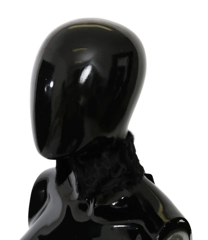 Dolce & Gabbana black fur neck collar wrap with lambskin scarf, showcasing soft plush texture and elegant design.