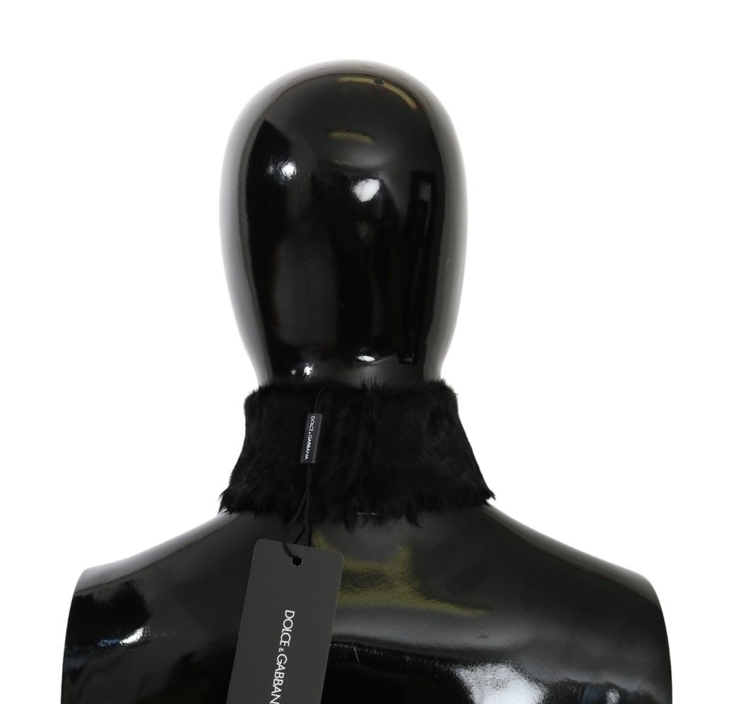 Black fur neck collar wrap with lambskin scarf by Dolce & Gabbana, featuring plush fur and sleek design for elegant winter wear.