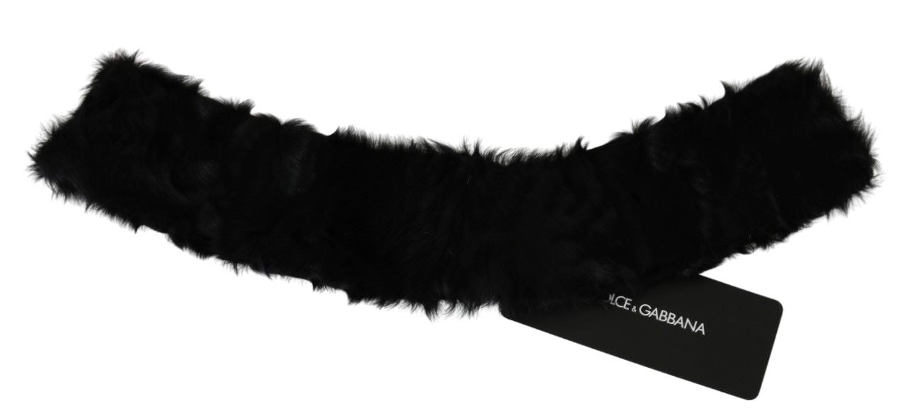 Black fur neck collar wrap made of lambskin, styled as a luxurious scarf from Dolce & Gabbana.