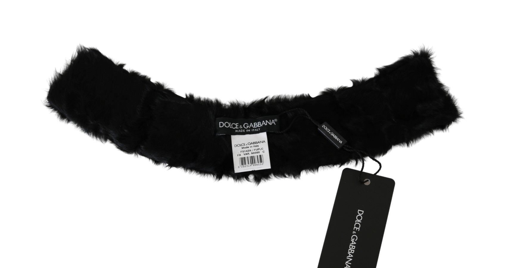 Black fur neck collar wrap with lambskin scarf from Dolce & Gabbana, featuring soft fur and sleek design.