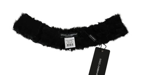 Black fur neck collar wrap with lambskin scarf from Dolce & Gabbana, featuring soft fur and sleek design.