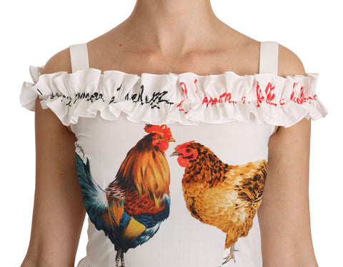 White cotton midi dress with rooster sheath design from Dolce & Gabbana, featuring a fitted silhouette and elegant style.