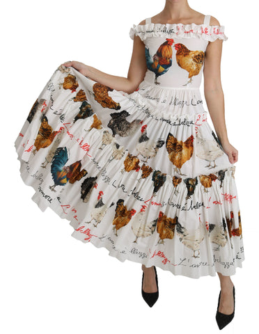White rooster sheath midi cotton dress by Dolce & Gabbana, featuring a fitted silhouette and classic style.