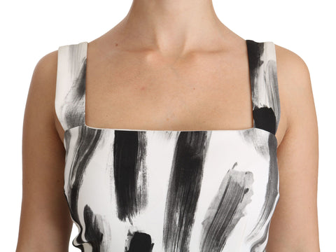 White and black printed sheath midi dress made of viscose by Dolce & Gabbana, featuring a sleek, fitted silhouette.