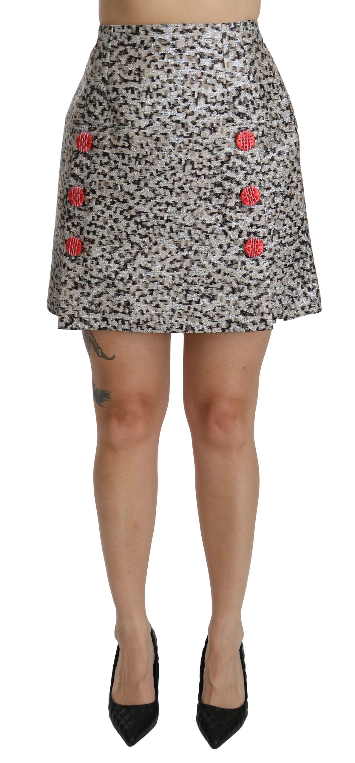 Silver patterned A-line high waist skirt by Dolce & Gabbana featuring elegant design and tailored fit.