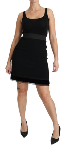 Black A-line high waist mini viscose skirt by Dolce & Gabbana, showcasing its stylish fit and smooth fabric.