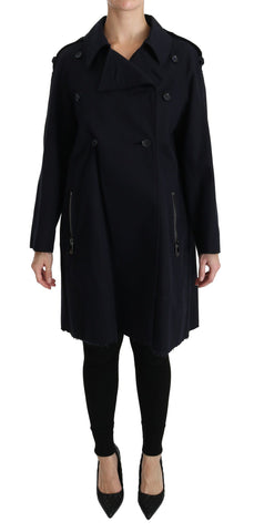 Blue cotton women's trench coat by Dolce & Gabbana, stylish jacket with classic design and tailored fit.