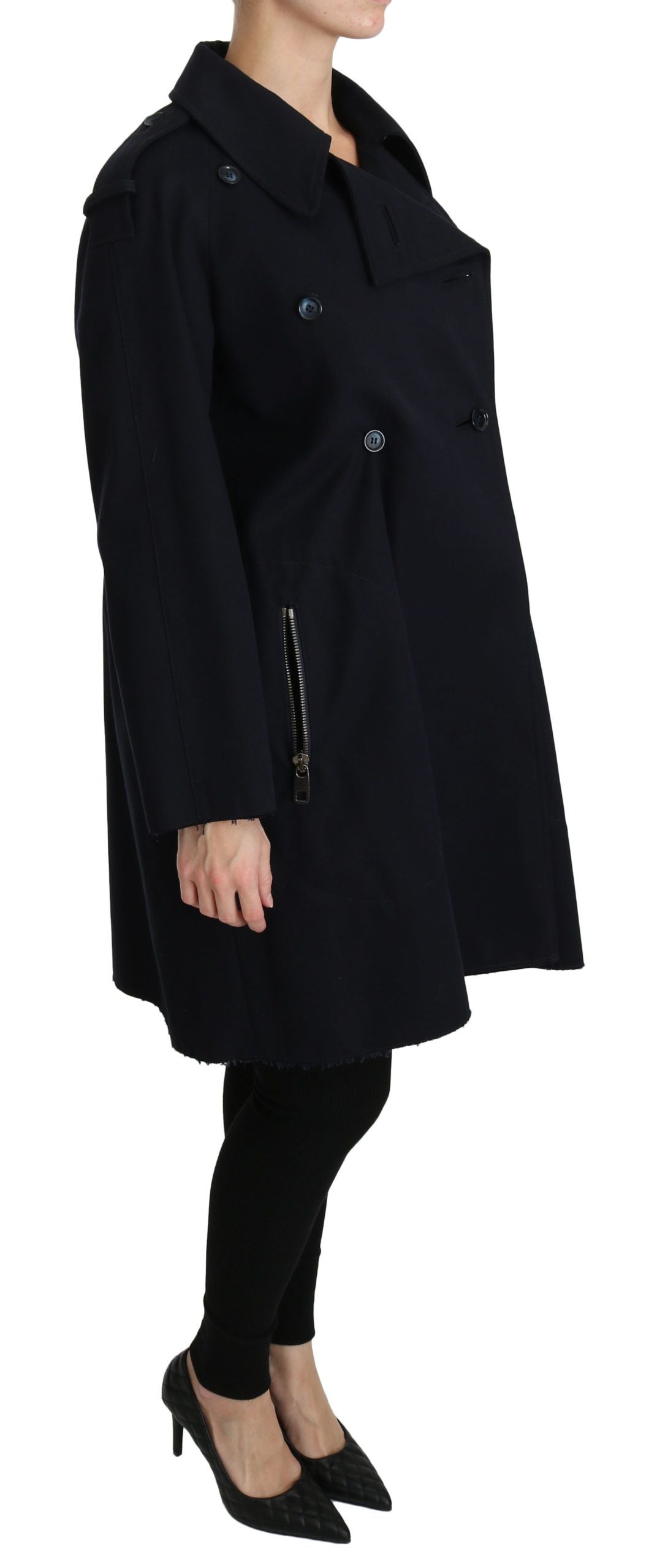 Blue cotton women's trench coat by Dolce & Gabbana, shown in a stylish, tailored design with a classic collar and button details.