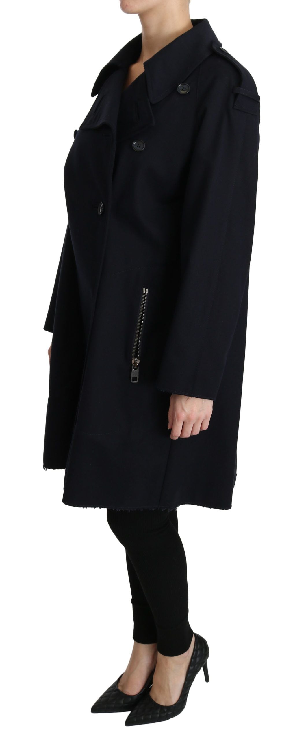 Blue cotton women's trench coat by Dolce & Gabbana, stylish and tailored with classic design and button details.