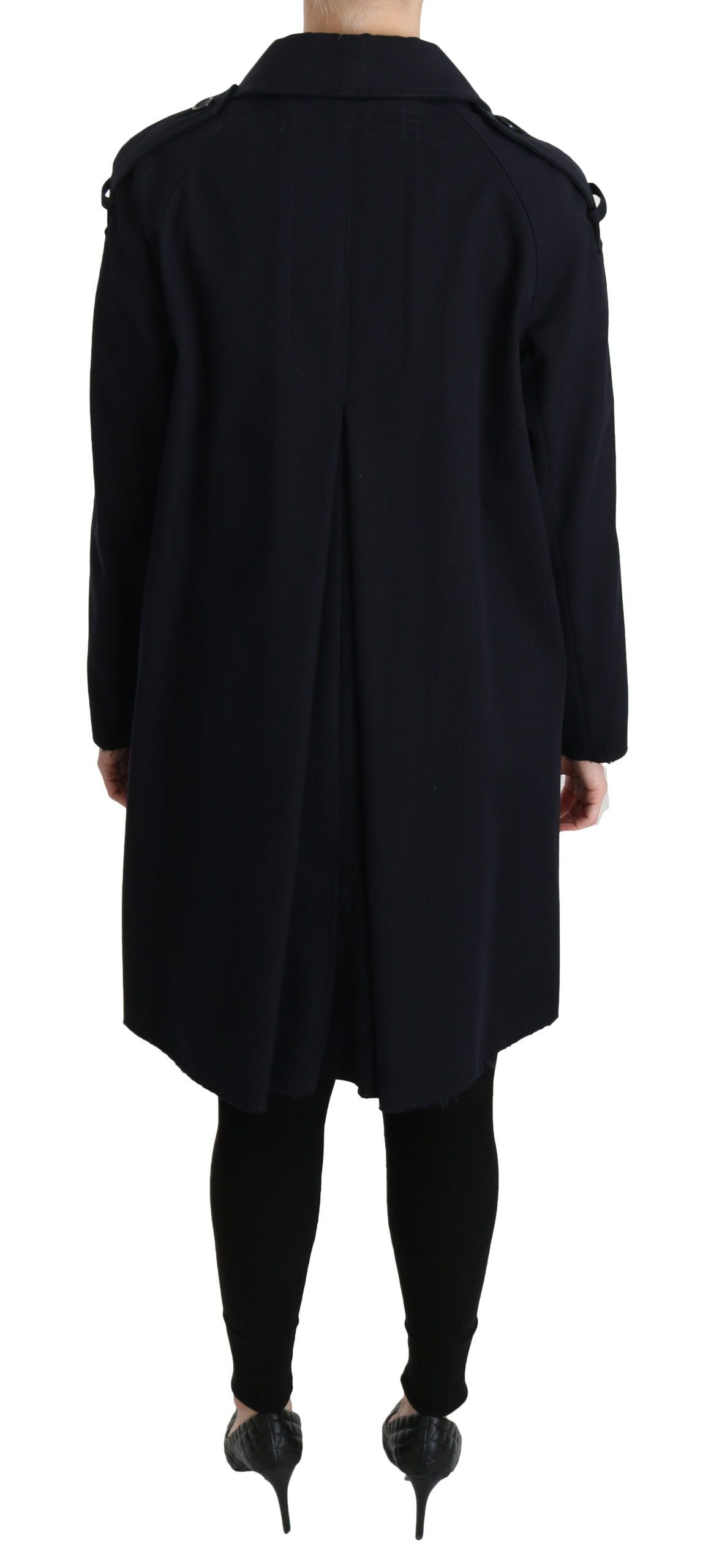 Blue cotton women's trench coat by Dolce & Gabbana, tailored fit with classic collar and button details.