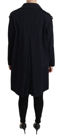 Blue cotton women's trench coat by Dolce & Gabbana, tailored fit with classic collar and button details.