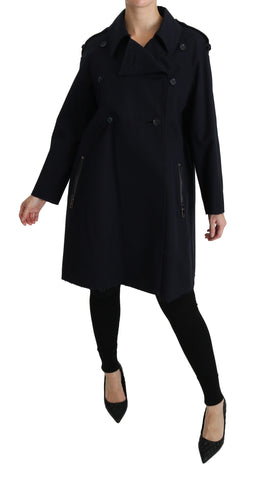 Blue cotton trench coat for women by Dolce & Gabbana, stylish and tailored, shown on a hanger with a sleek, modern design.
