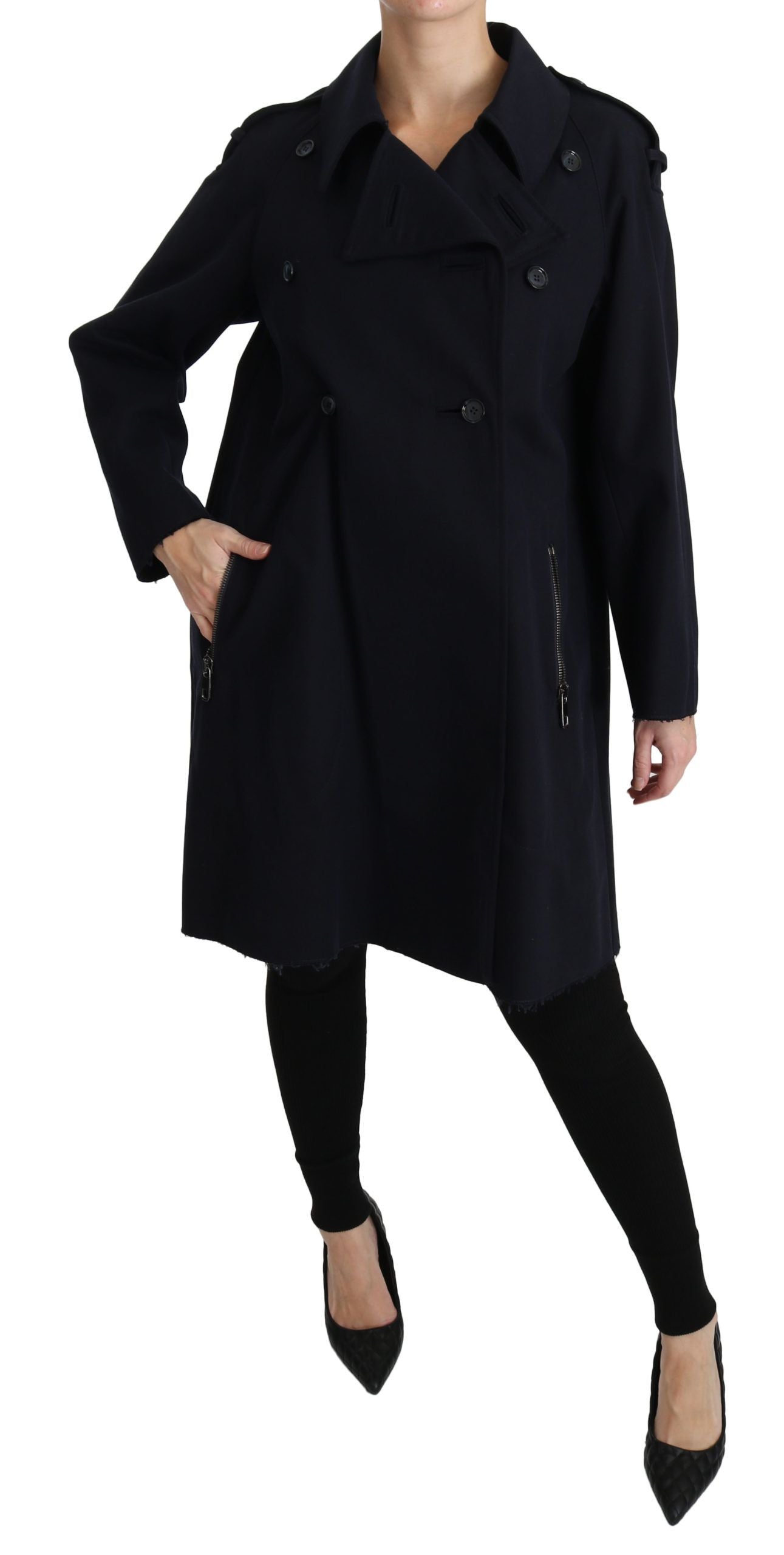 Blue cotton women's trench coat by Dolce & Gabbana, featuring a classic design and tailored fit.