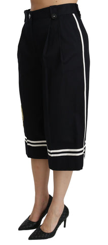 Black Lemon Embellished Palazzo Cropped Pants by Dolce & Gabbana, featuring intricate lemon embellishments and wide-leg cropped design.