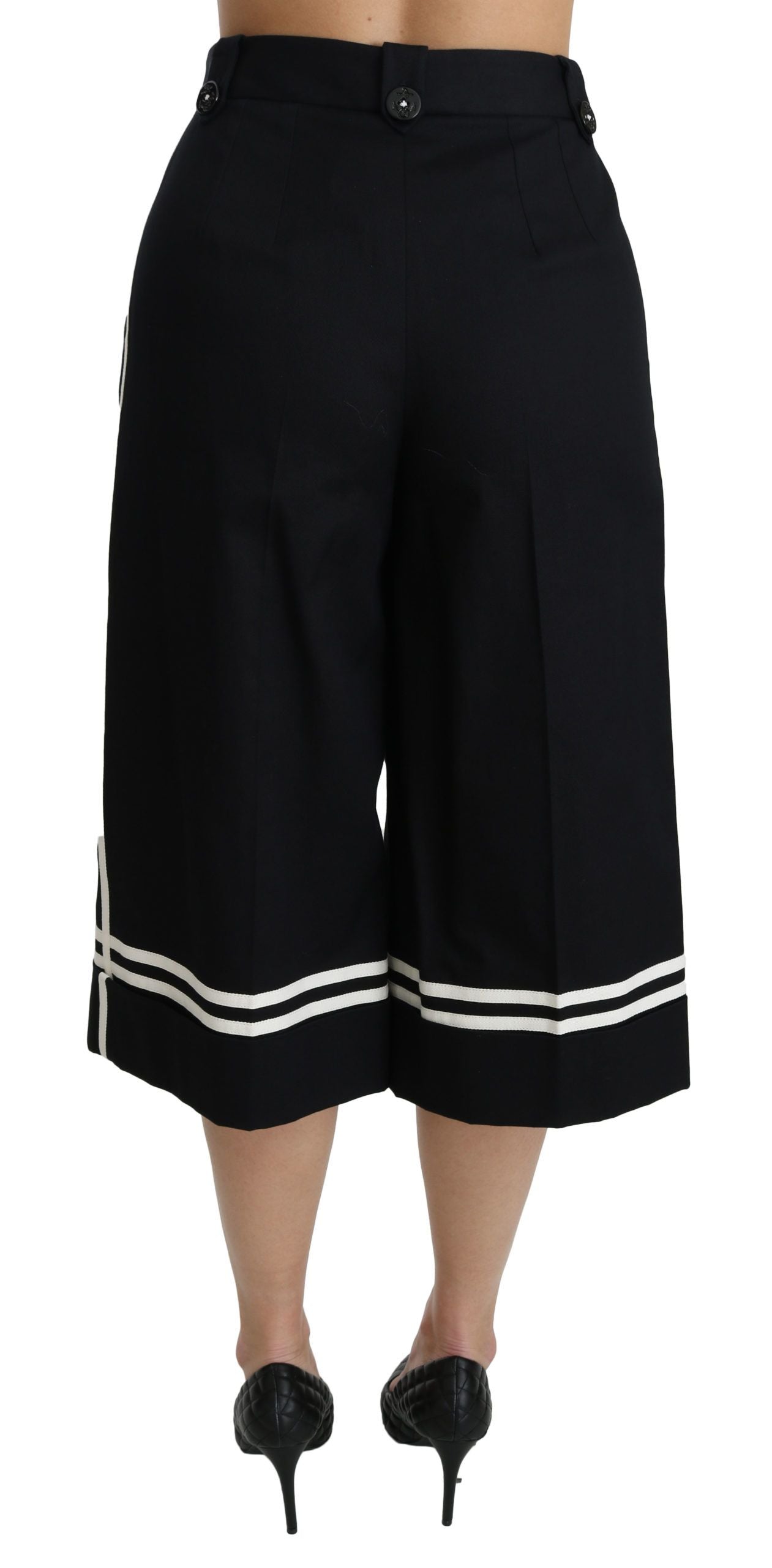 Black Lemon Embellished Palazzo Cropped Pants by Dolce & Gabbana, featuring elegant detailing and a stylish cropped fit.