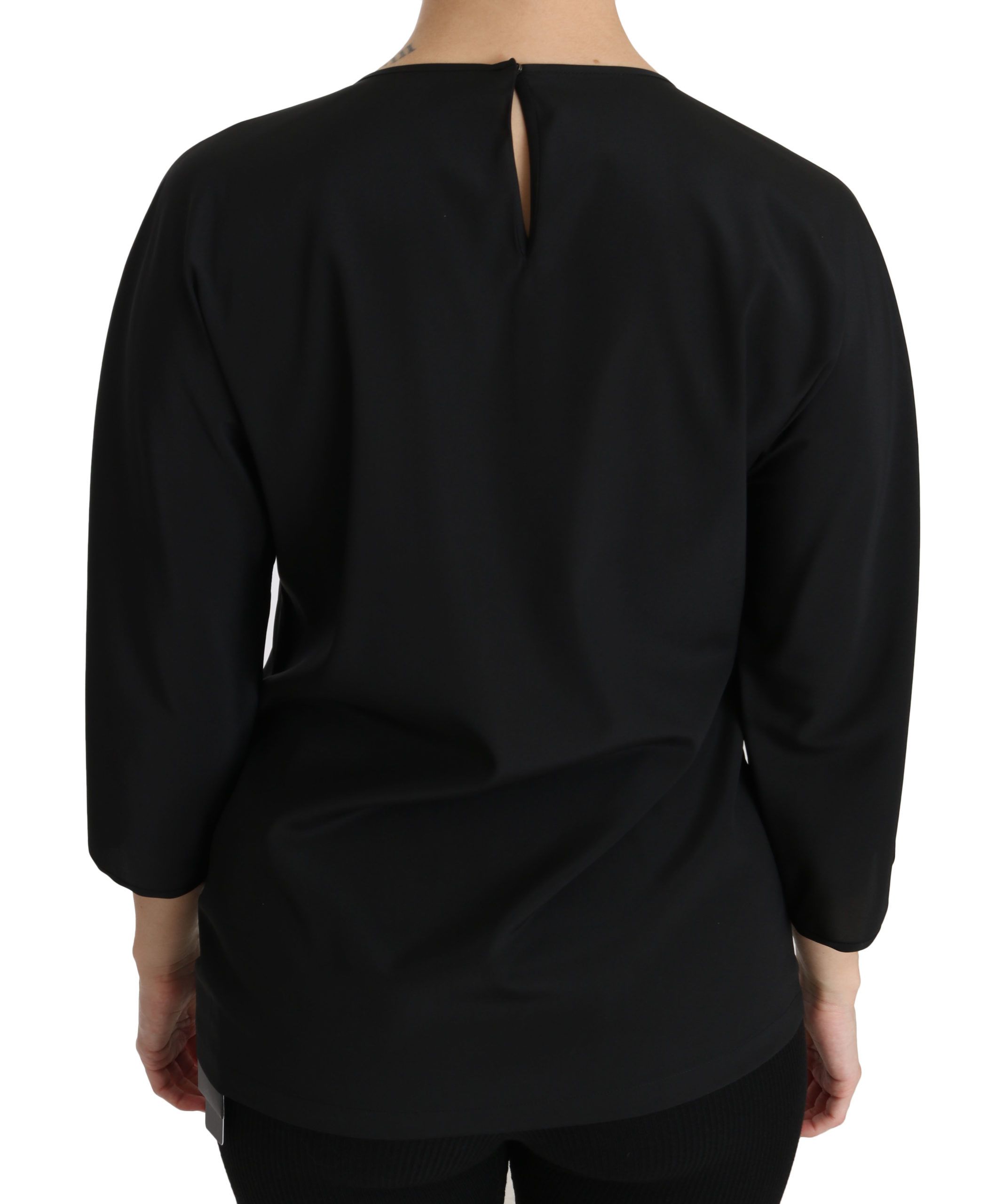 Black Dolce & Gabbana #dgfamily silk blouse T-shirt top with relaxed fit and smooth fabric, shown on a plain background.