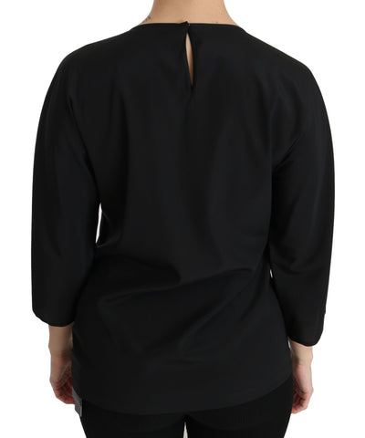 Black Dolce & Gabbana #dgfamily silk blouse T-shirt top with relaxed fit and smooth fabric, shown on a plain background.