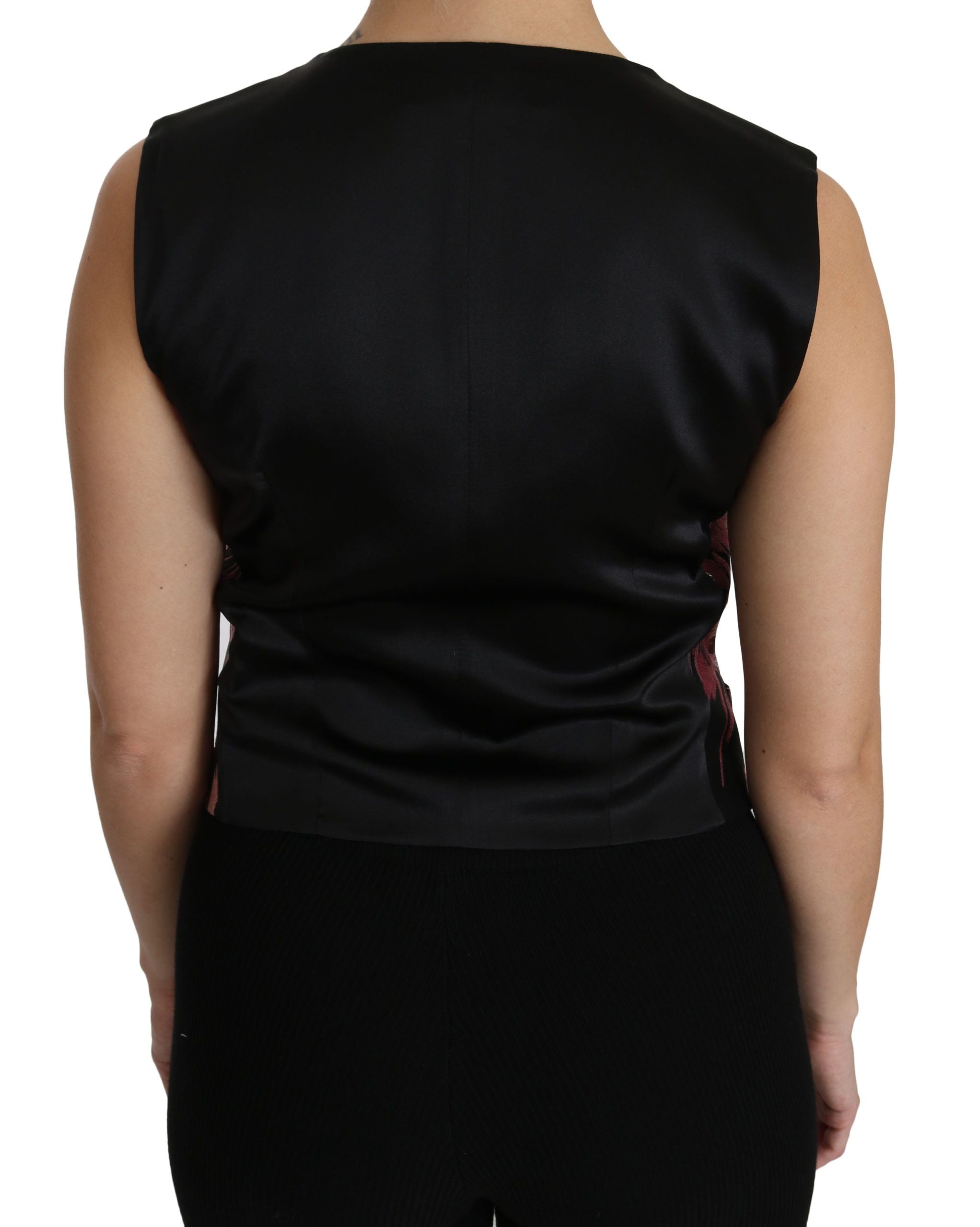 Black floral waistcoat vest and blouse top by Dolce & Gabbana, featuring pink floral patterns and tailored fit.