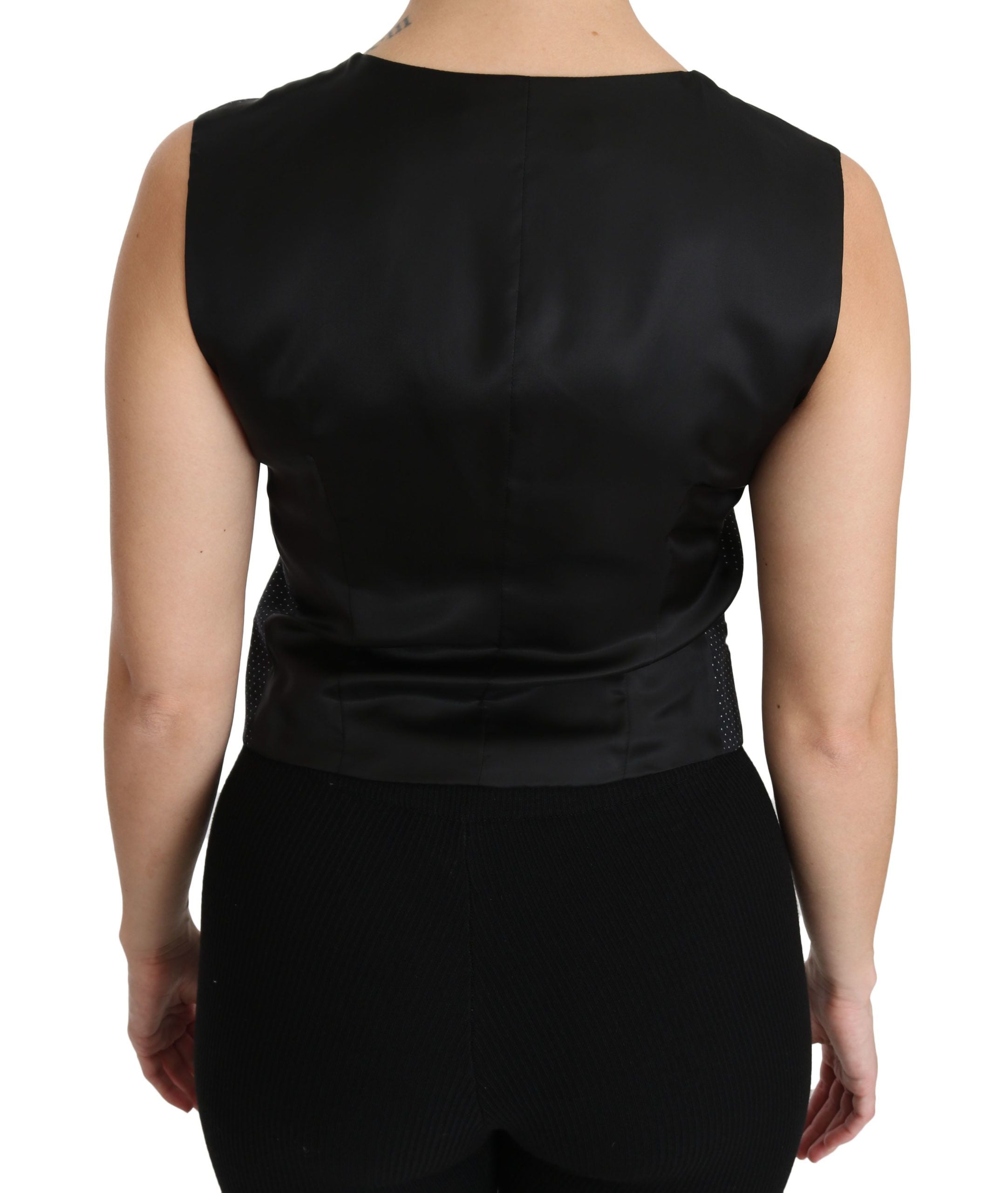 Black dotted waistcoat vest blouse top by Dolce & Gabbana, featuring a tailored fit and stylish design.