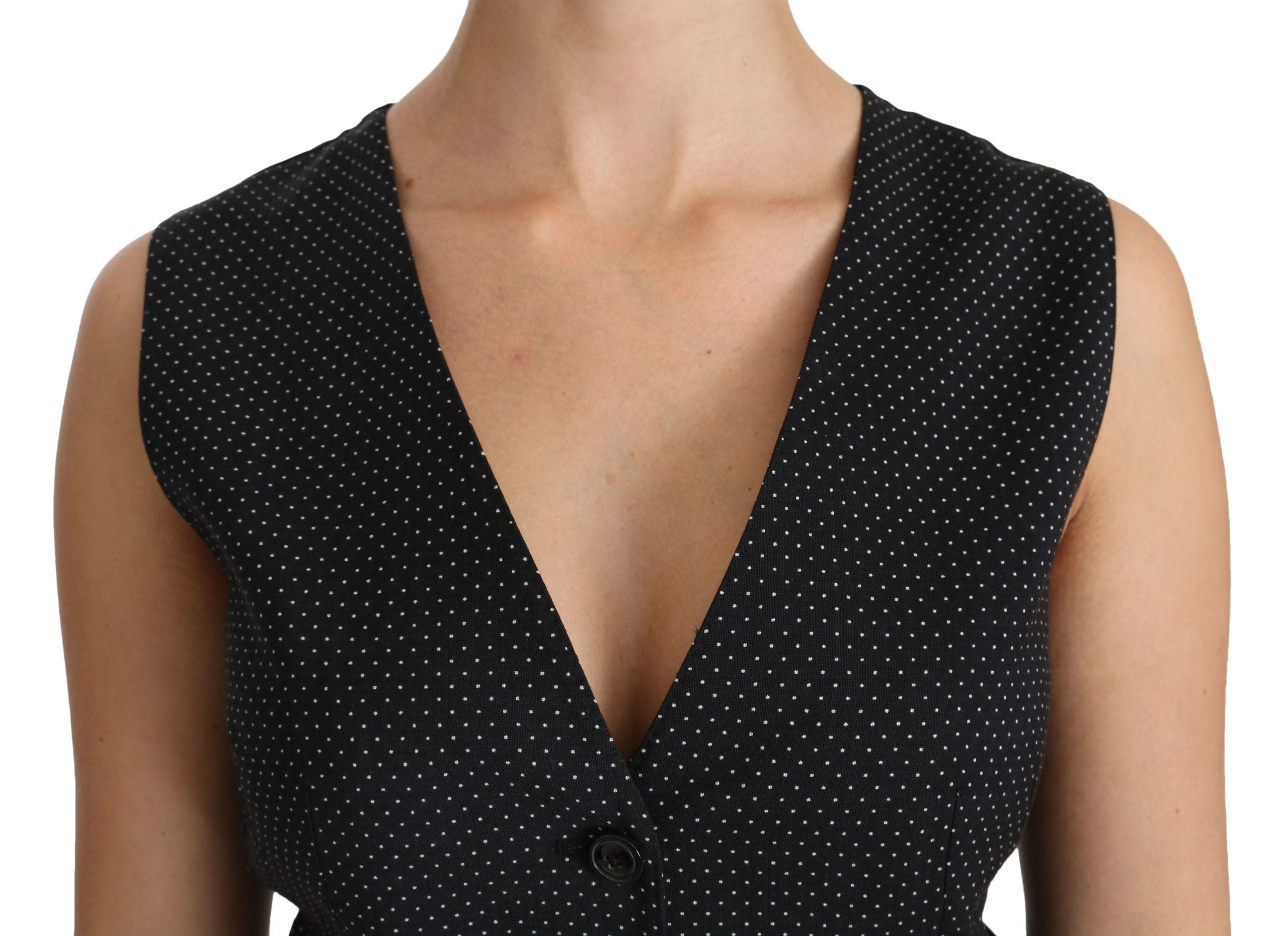 Black dotted waistcoat vest blouse top by Dolce & Gabbana, featuring a tailored fit and stylish design, displayed on a neutral background.