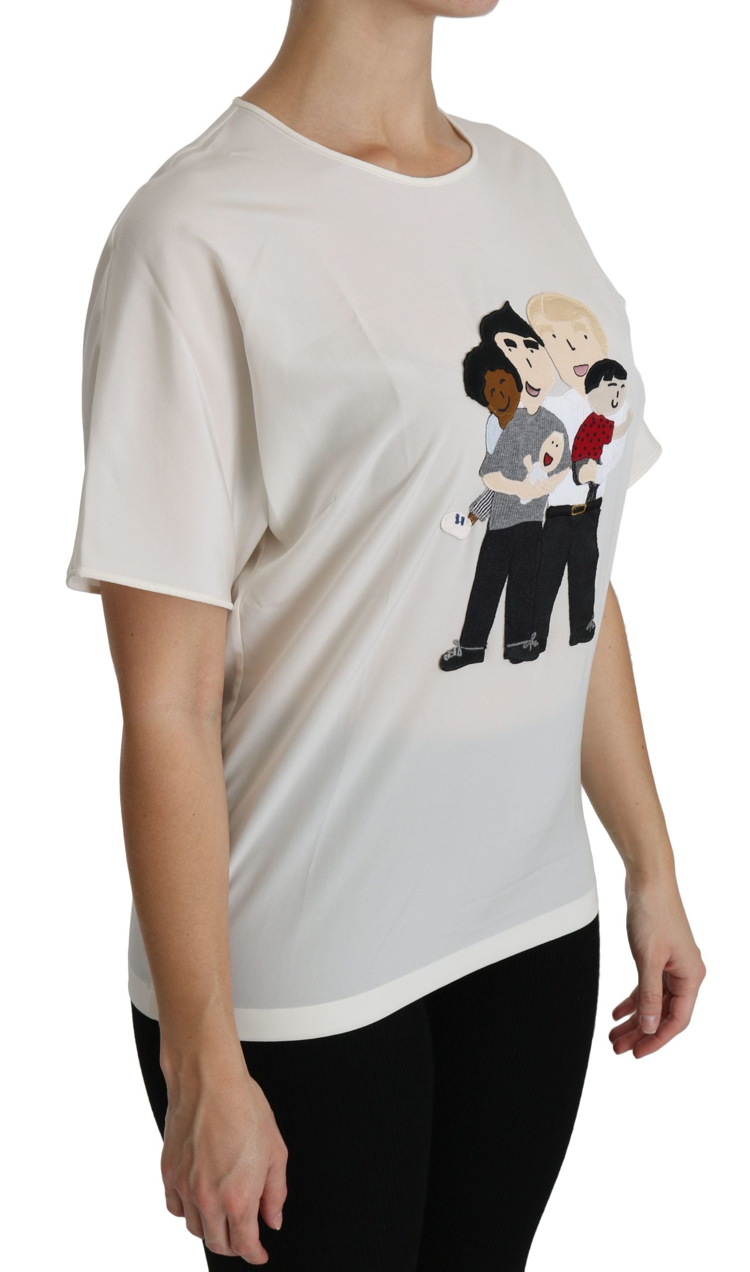 White Dolce & Gabbana #dgfamily patch short sleeve blouse top with embroidered design and classic fit.