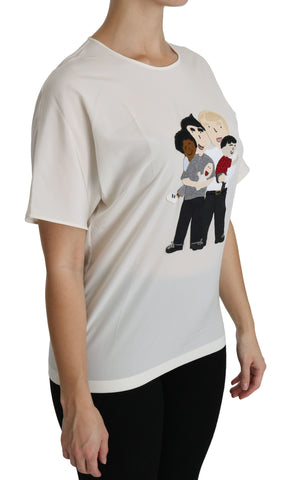 White Dolce & Gabbana #dgfamily patch short sleeve blouse top with embroidered design and classic fit.
