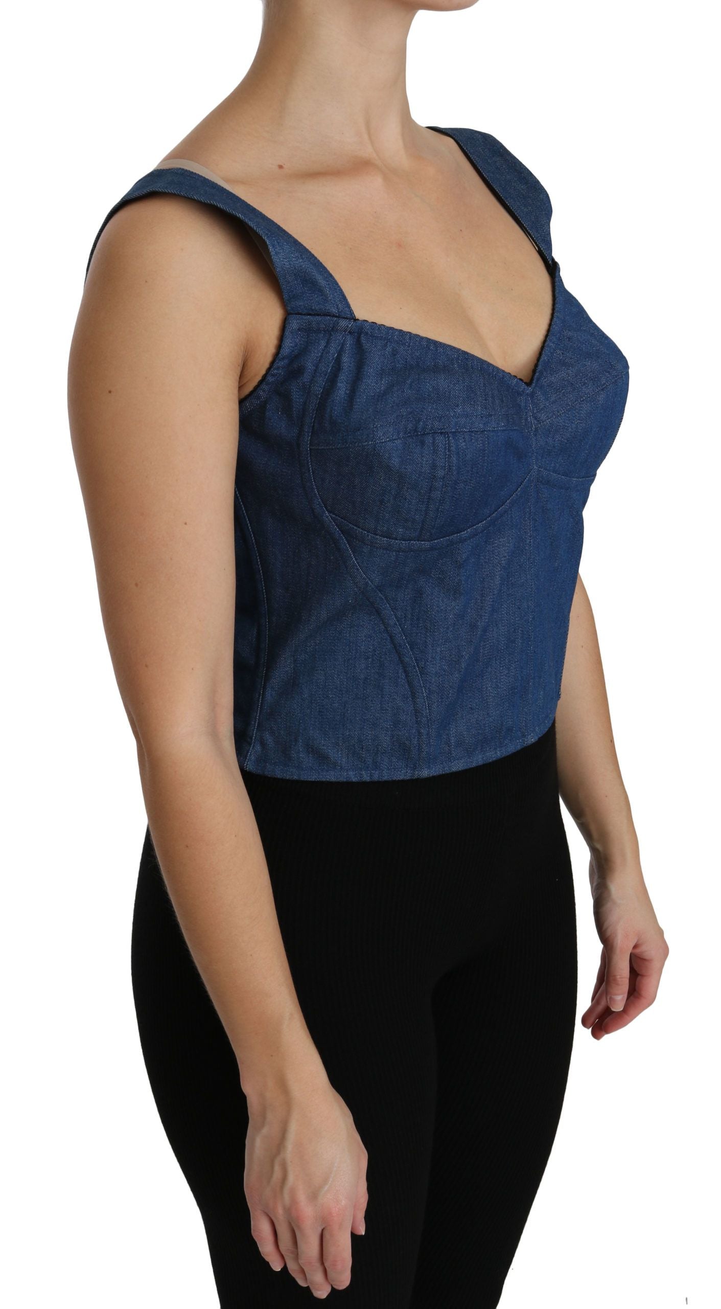Blue sleeveless bustier blouse made of cotton by Dolce & Gabbana, featuring a fitted design and stylish neckline.