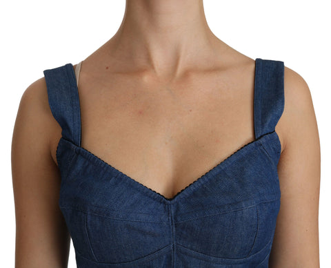 Blue sleeveless bustier blouse by Dolce & Gabbana, made of cotton, with fitted design and sleeveless style.