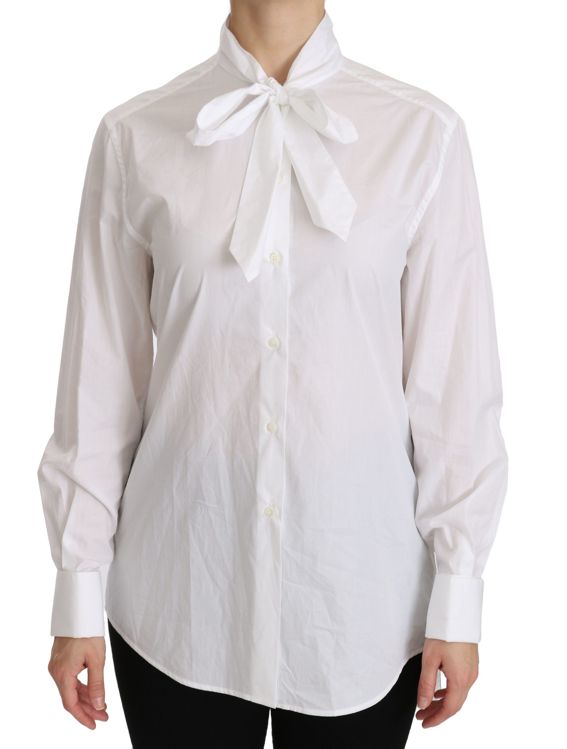 White Dolce & Gabbana turtle neck long sleeve polo shirt displayed on a mannequin with a ribbed collar and neat stitching.