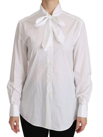 White Dolce & Gabbana turtle neck long sleeve polo shirt displayed on a mannequin with a ribbed collar and neat stitching.