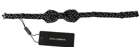 Black polka dots silk bow tie for men, Dolce & Gabbana men's necktie with a stylish polka dot pattern and classic design.