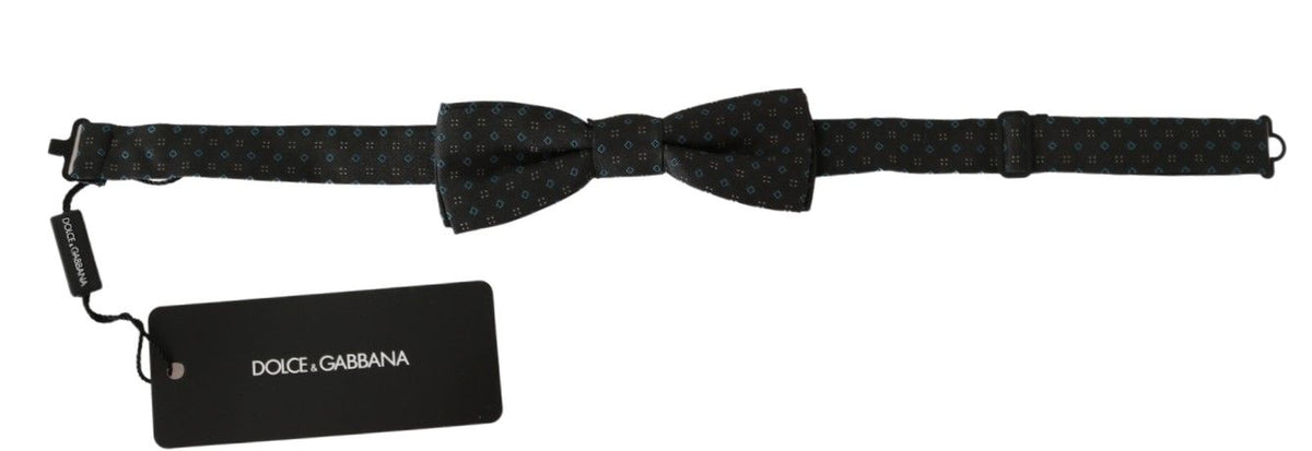 Gray patterned men's silk bow tie by Dolce & Gabbana, featuring a stylish papillon design for formal wear.