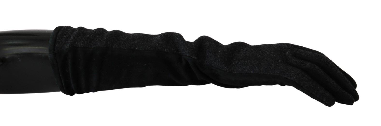 Black and gray wool mid-arm length mittens gloves by Dolce & Gabbana, showing soft knit fabric and stylish design.