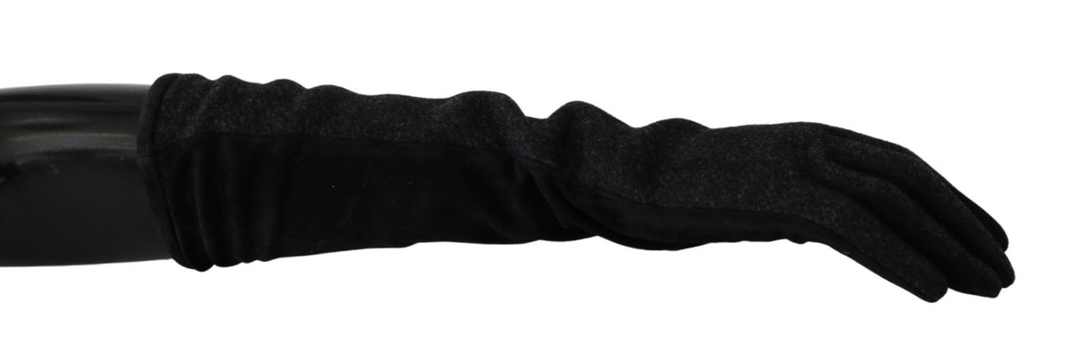 Black and gray wool mid-arm length mittens gloves by Dolce & Gabbana, showing soft knit fabric and stylish design.