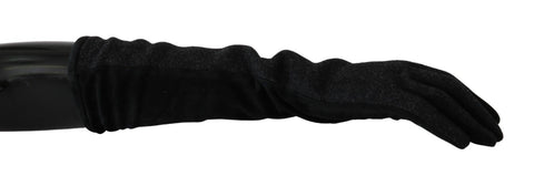 Black and gray wool mid-arm length mittens gloves by Dolce & Gabbana, showing soft knit fabric and stylish design.