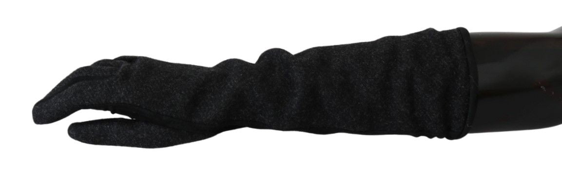 Black and gray wool mid-arm length mittens gloves by Dolce & Gabbana, featuring a cozy, stylish design with a soft texture.