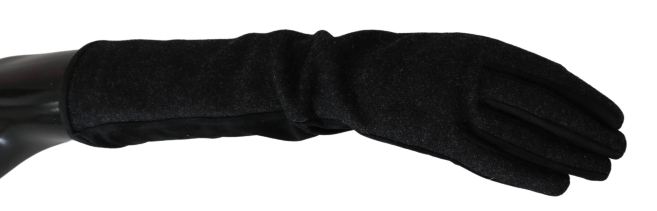 Black and gray wool mid-arm length mittens gloves by Dolce & Gabbana, soft knit with a snug fit and stylish design.