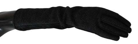 Black and gray wool mid-arm length mittens gloves by Dolce & Gabbana, soft knit with a snug fit and stylish design.