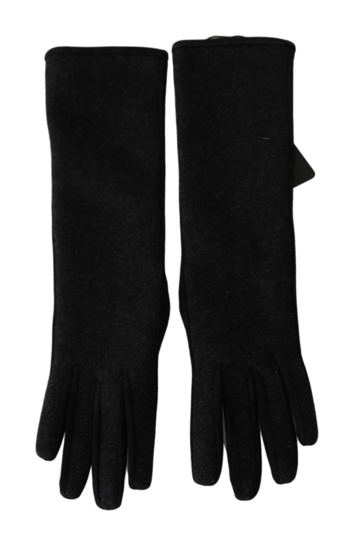 Black and gray wool mid-arm length mittens gloves by Dolce & Gabbana, showing soft fabric and stylish design.