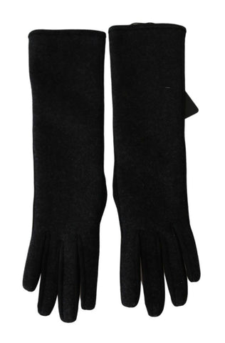 Black and gray wool mid-arm length mittens gloves by Dolce & Gabbana, showing soft fabric and stylish design.