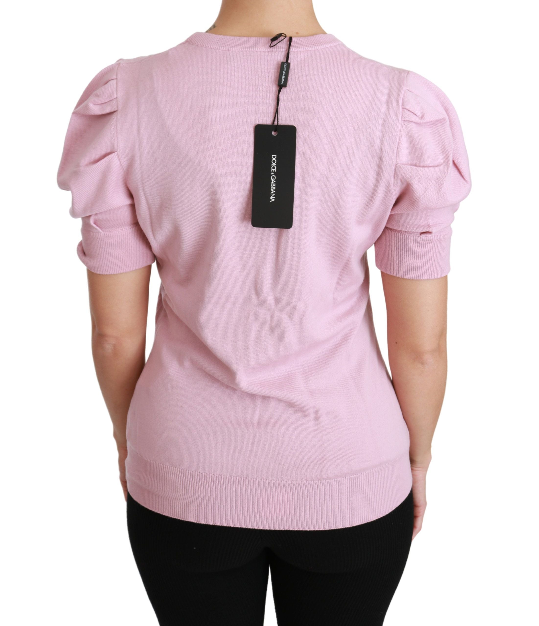 Pink floral embroidered wool blouse by Dolce & Gabbana, featuring intricate floral embroidery and a stylish, elegant design.