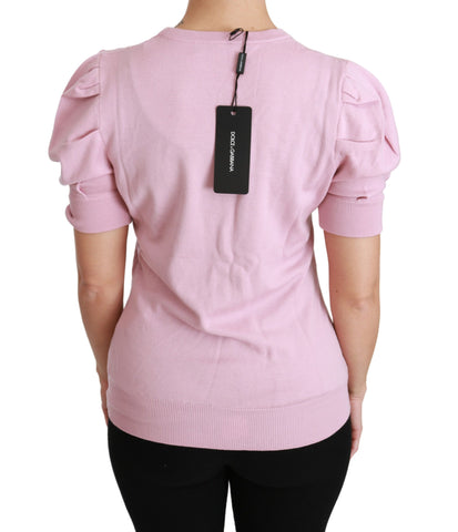 Pink floral embroidered wool blouse by Dolce & Gabbana, featuring intricate floral embroidery and a stylish, elegant design.