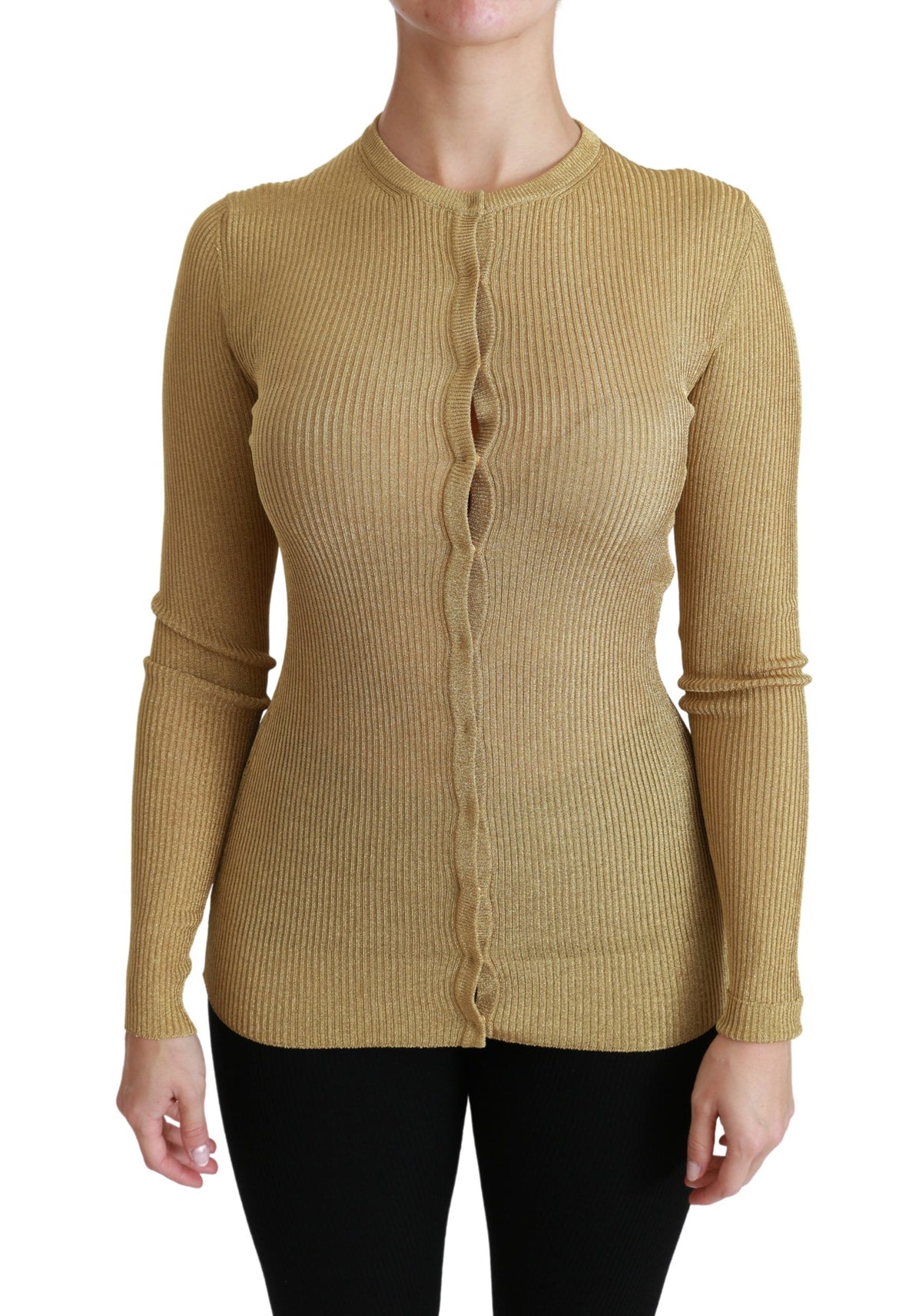 Gold long sleeve cardigan made of viscose fabric by Dolce & Gabbana, featuring a stylish, fitted design.