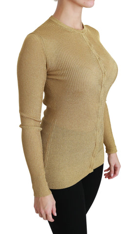Gold long sleeve cardigan made of viscose sweater by Dolce & Gabbana, featuring a soft knit texture and classic fit.