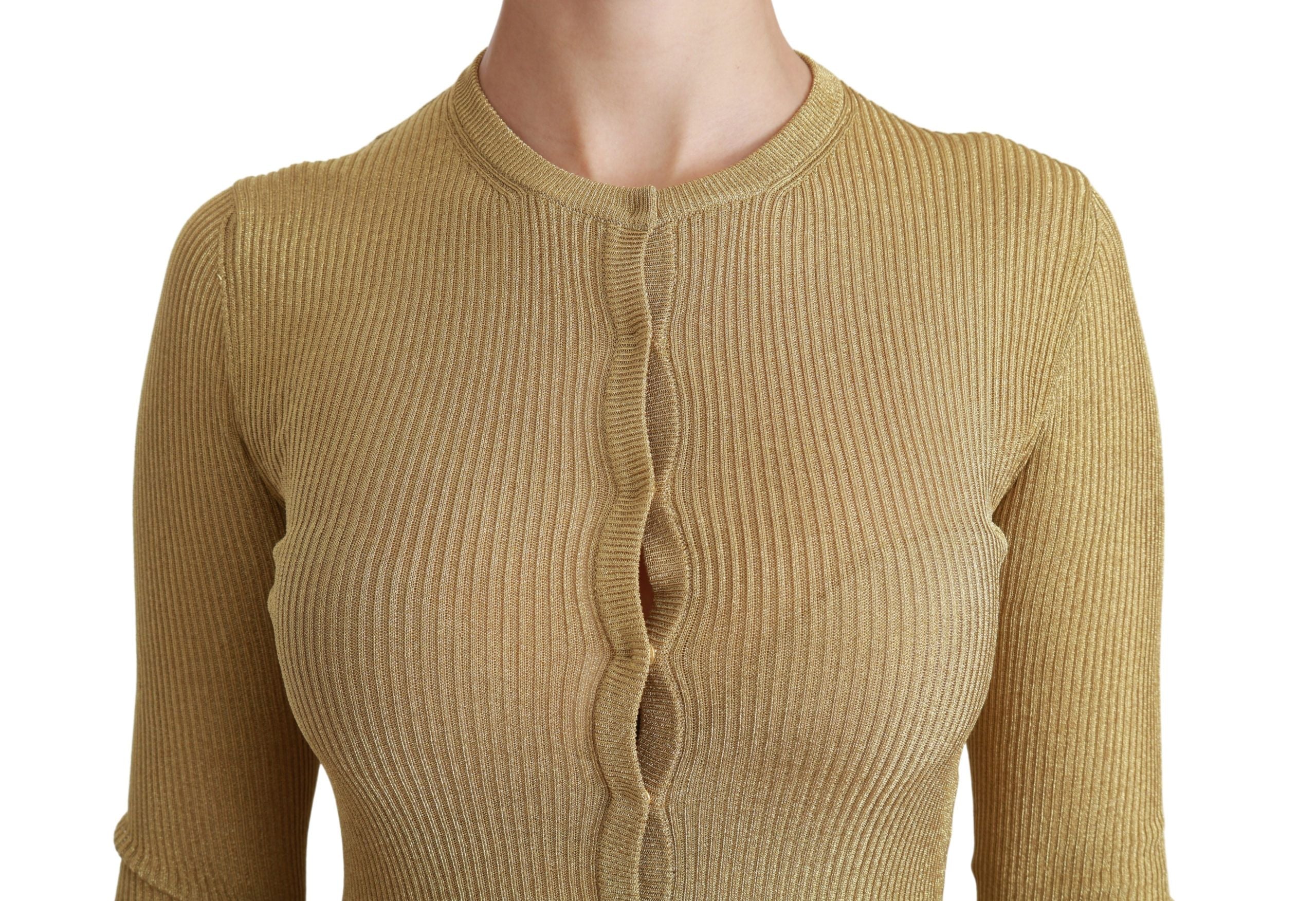 Gold long sleeve cardigan made of viscose by Dolce & Gabbana, featuring a cozy, elegant knit design.