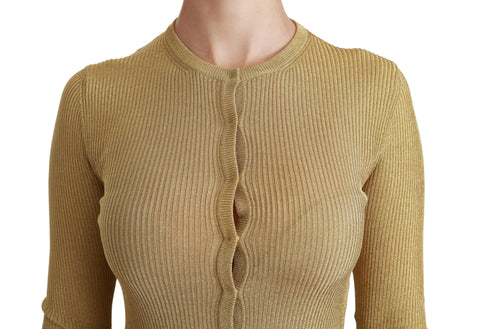 Gold long sleeve cardigan made of viscose by Dolce & Gabbana, featuring a cozy, elegant knit design.